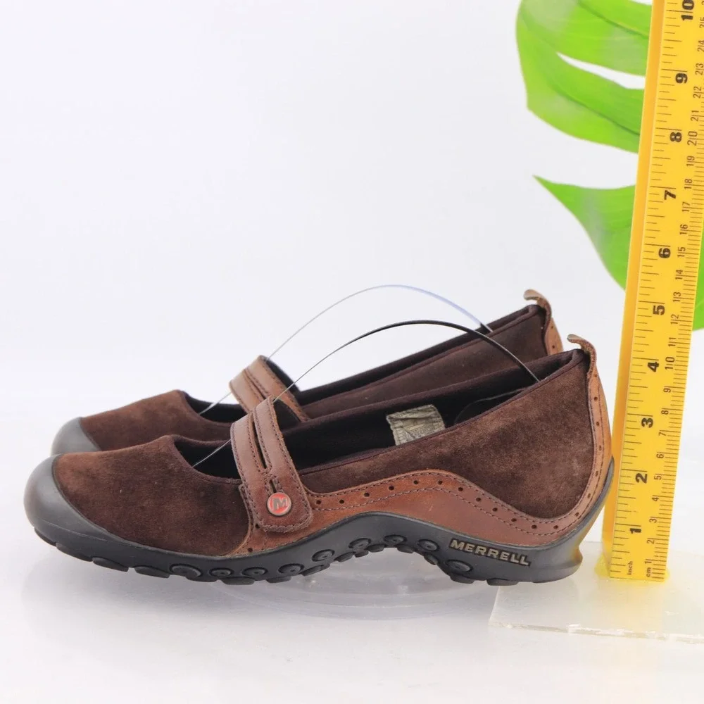 Merrell Womens Plaza Bandeau Mary Jane Shoe Size 8 Brown Suede Low Wedge Comfort